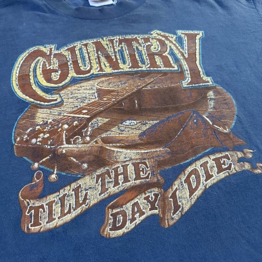 Vintage 90s Country Till The Day I Die blue graphic t-shirt Hanes tagged Men XL - Picture 3 of 5